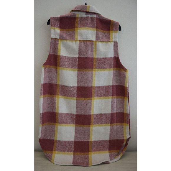 Love Tree Women's Sz L Pink/White Plaid Long Button Down Vest - Picture 2 of 7